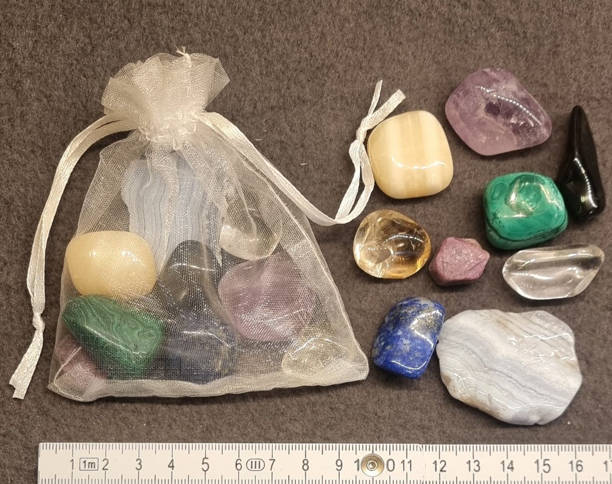 Chakra Lux – 7 chakrasteiner + Apasjetåre og bergkrystall