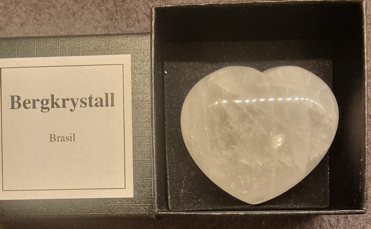 Bergkrystall hjerte i gaveeske