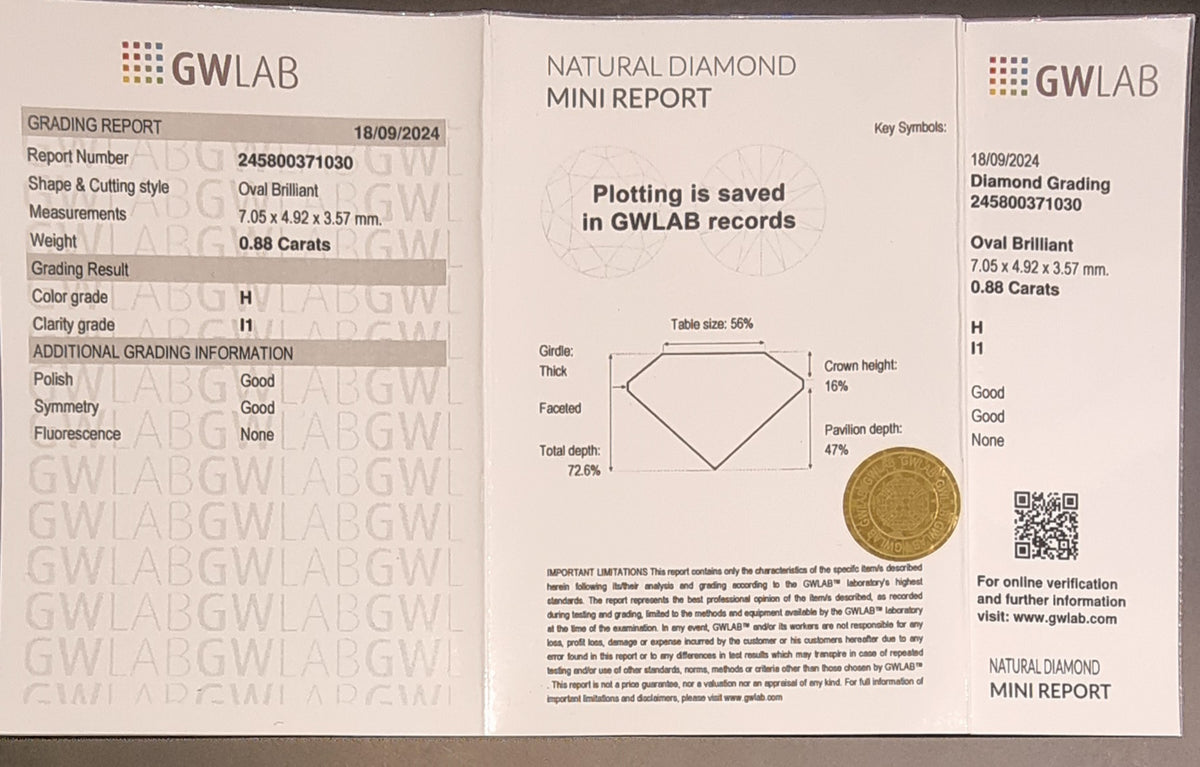 Naturlig oval diamant – 0,88 ct – H / I1