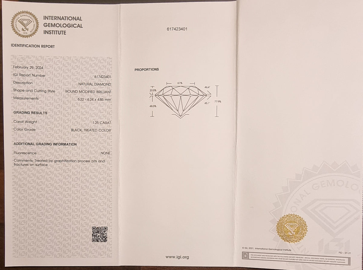 Naturlig svart diamant – 1,25 ct – IGI-sertifisert
