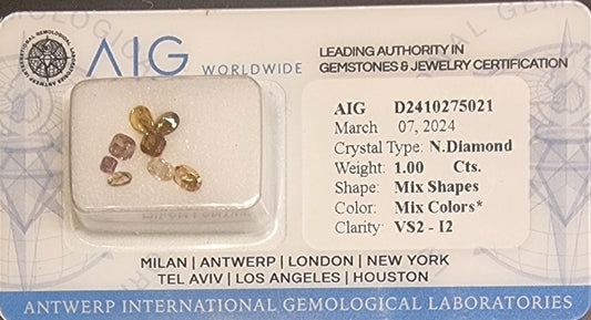 8 naturlige fargede diamanter – totalt 1,00 ct – AIG-rapport
