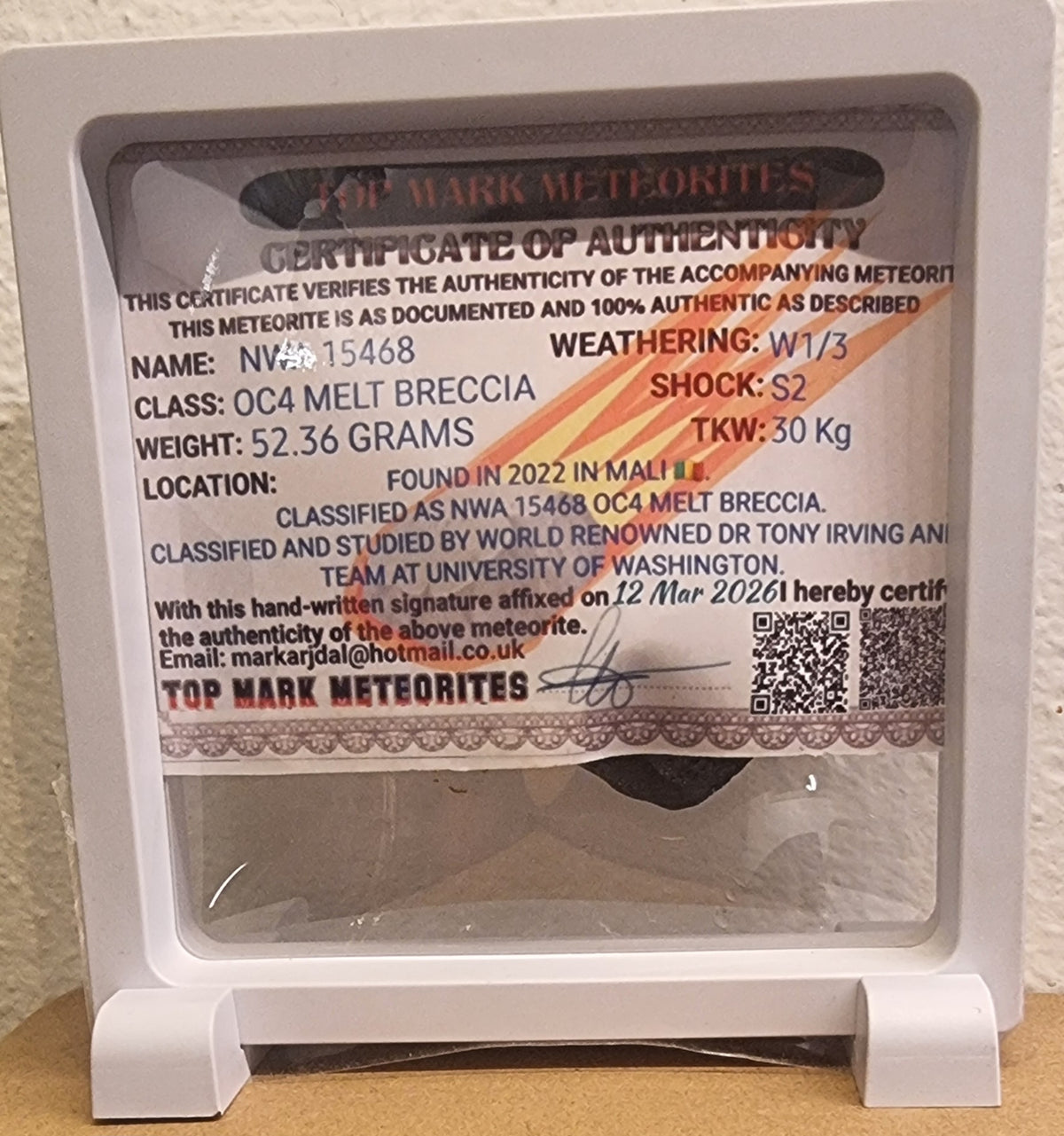 NWA 15468 – Sjeldent OC4 Melt Breccia – 52,36 g – bilde 2 av 2