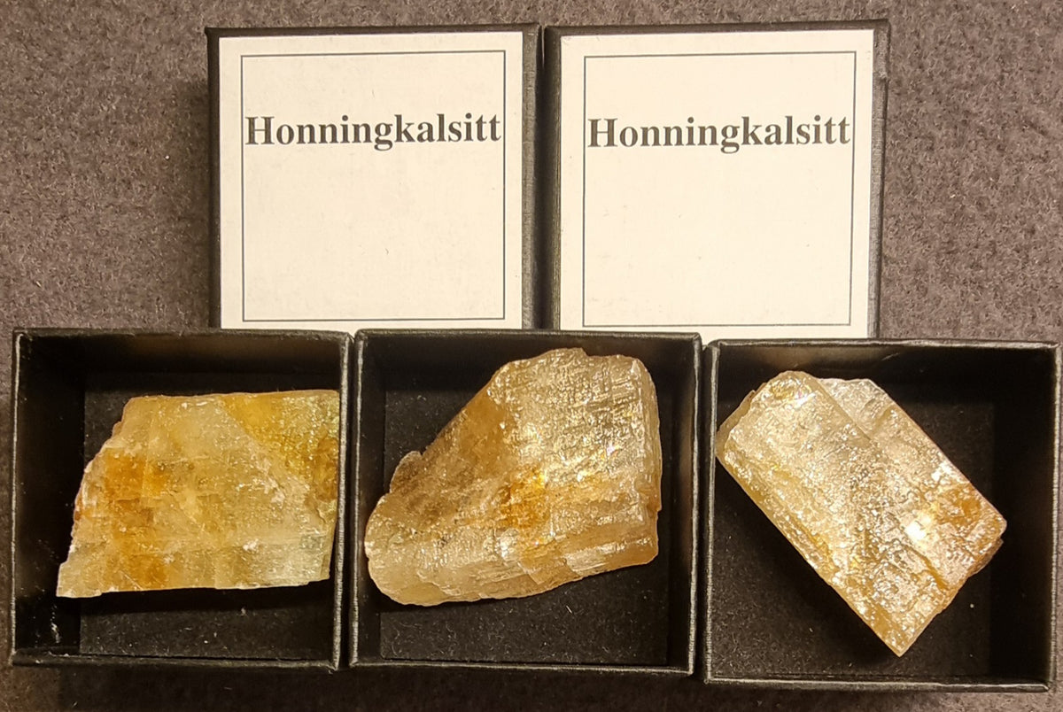 Honningkalsitt – rå stein i gaveeske