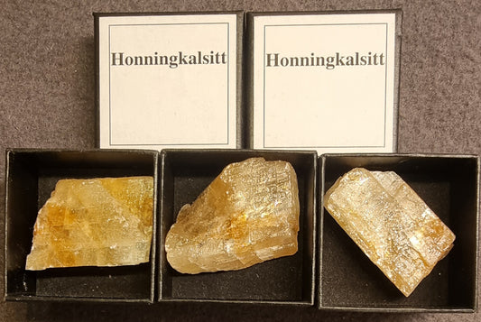 Honningkalsitt – rå stein i gaveeske