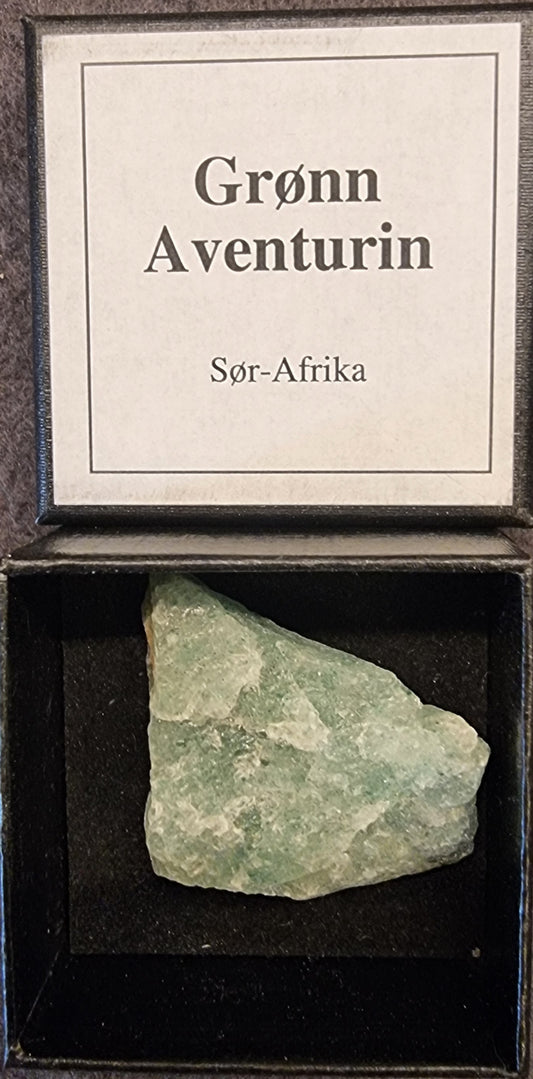 Grønn aventurin – Sør-Afrika – rå stein i gaveeske