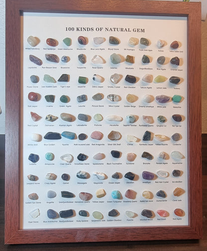 Samlerramme med 100 forskjellige steiner og mineraler
