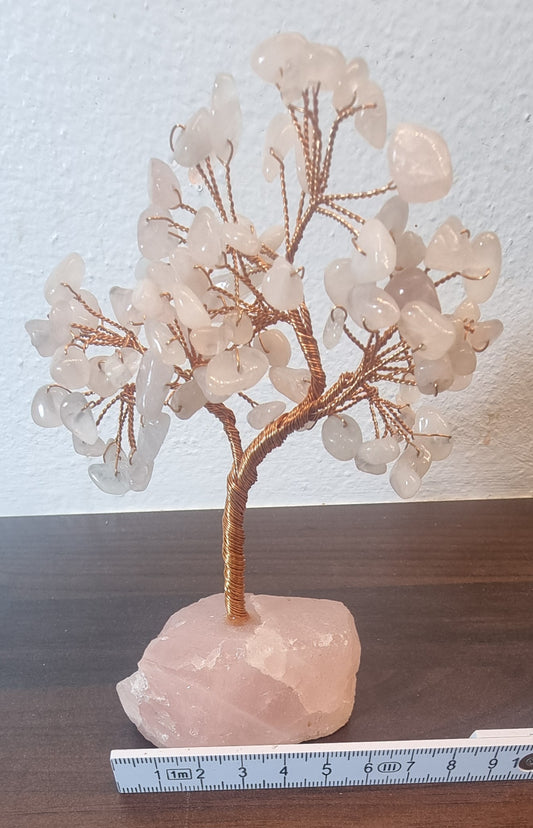 Rosenkvartstre på rå rosenkvarts