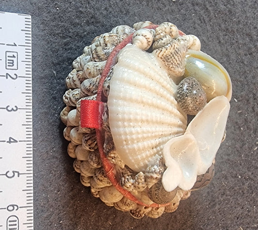 Håndlaget smykkeboks med ekte skjell – ca. 6 cm