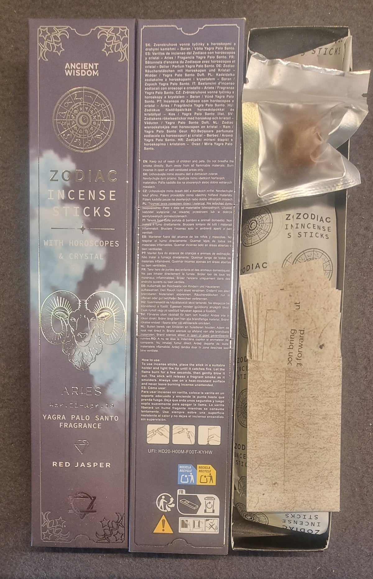 Zodiac Incense Sticks – Aries / Væren – Palo Santo &amp; rød jaspis