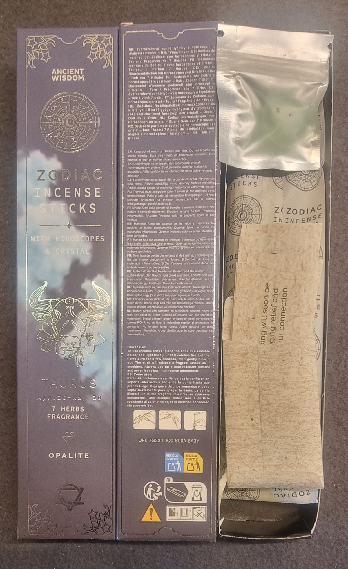 Zodiac Incense Sticks – Taurus / Tyren – 7 Herbs &amp; Opalite