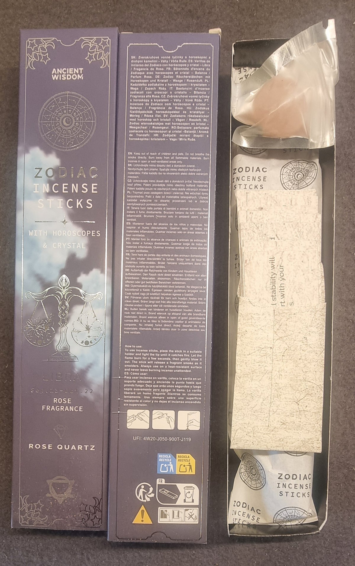 Zodiac Incense Sticks – Libra / Vekten – Rose &amp; Rosenkvarts