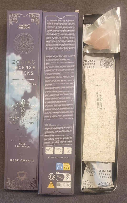 Zodiac Incense Sticks – Libra / Vekten – Rose &amp; Rosenkvarts