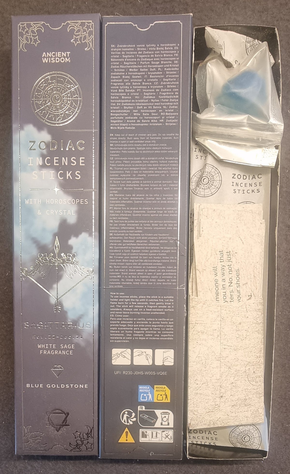 Zodiac Incense Sticks – Sagittarius / Skytten – White Sage &amp; Blue Goldstone