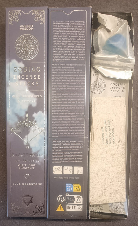 Zodiac Incense Sticks – Sagittarius / Skytten – White Sage &amp; Blue Goldstone