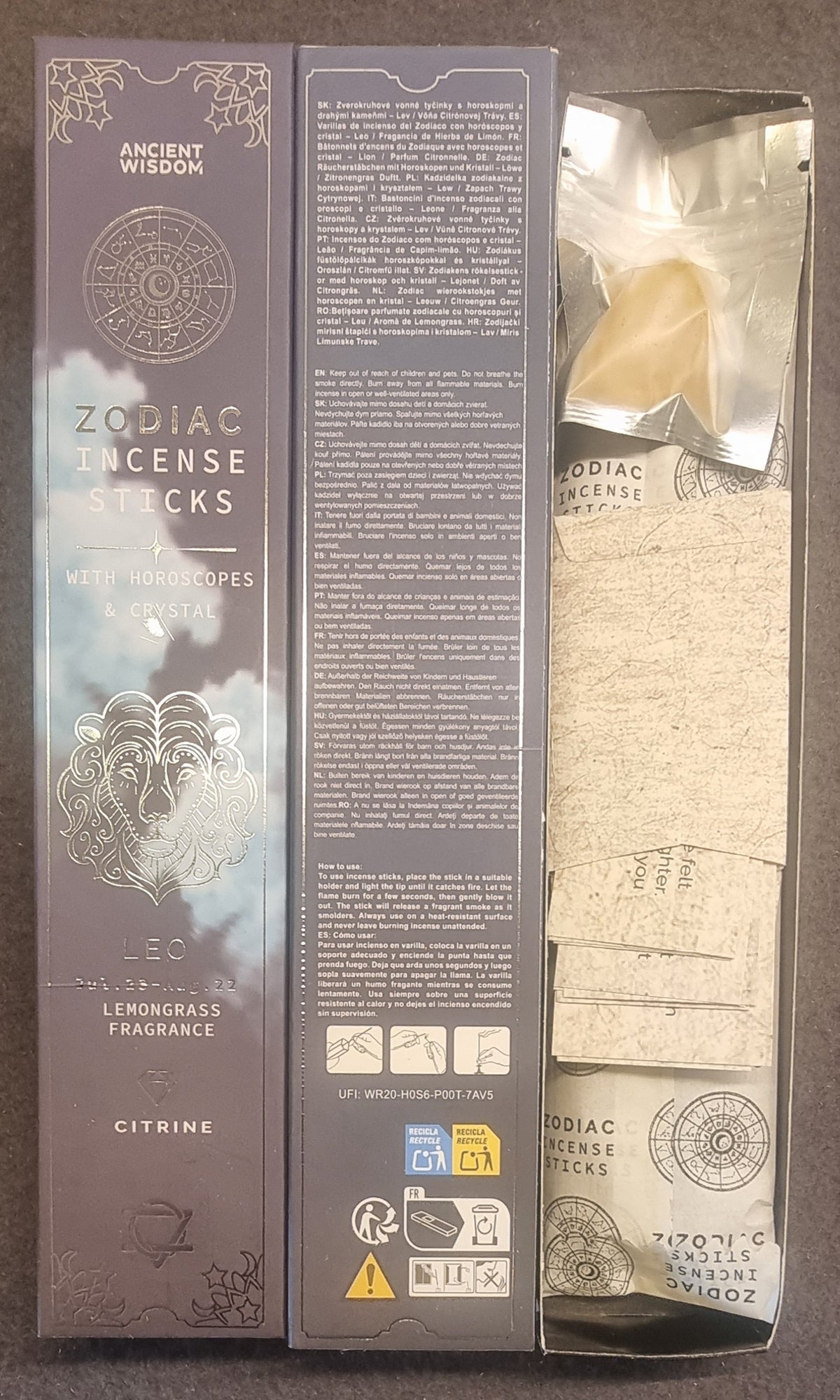 Zodiac Incense Sticks – Leo / Løven – Lemongrass &amp; Citrin