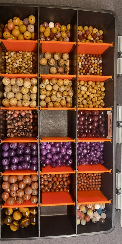 Steinperler til smykkelaging – Mookaitt, bildejaspis, granat, ametyst, rød jaspis og tigerøye