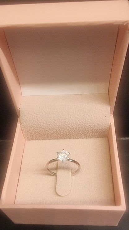 Diamantring – 1,01 ct naturlig diamant – D/SI1 – 14K hvitt gull – GCI