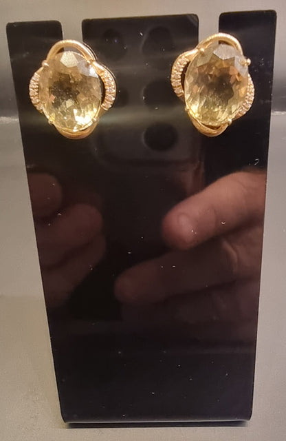 Citrin- og diamantøredobber – 8,55 ct – 14K gult gull
