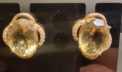 Citrin- og diamantøredobber – 8,55 ct – 14K gult gull