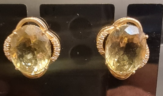 Citrin- og diamantøredobber – 8,55 ct – 14K gult gull