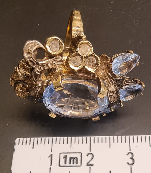 Blå topas- og diamantring – 11,75 ct – 9K gull og sølv