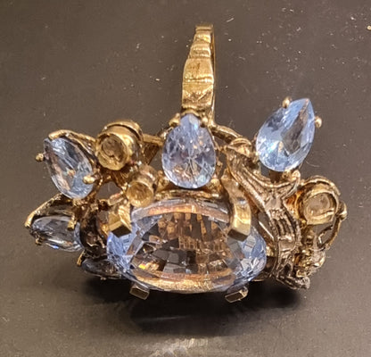 Blå topas- og diamantring – 11,75 ct – 9K gull og sølv