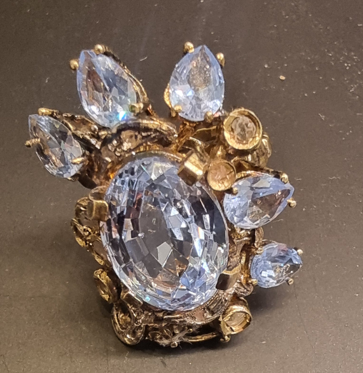 Blå topas- og diamantring – 11,75 ct – 9K gull og sølv