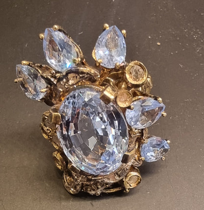 Blå topas- og diamantring – 11,75 ct – 9K gull og sølv