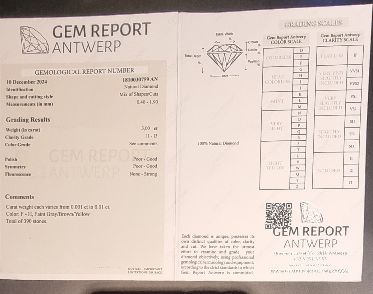390 naturlige diamanter – totalt 3,00 ct – sertifisert