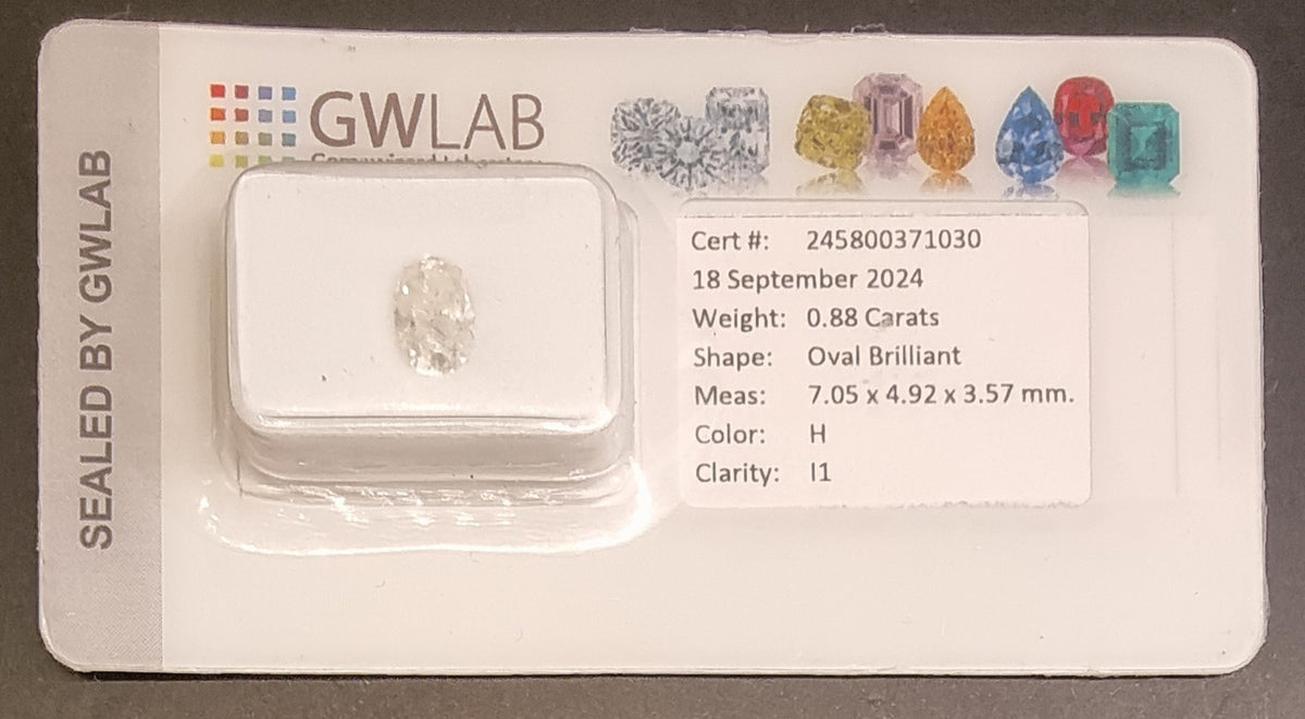 Naturlig oval diamant – 0,88 ct – H / I1
