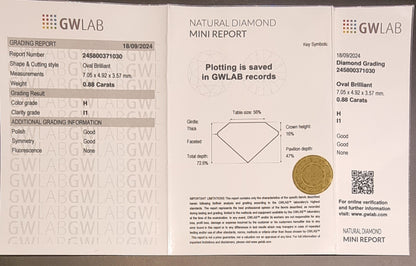 Naturlig oval diamant – 0,88 ct – H / I1