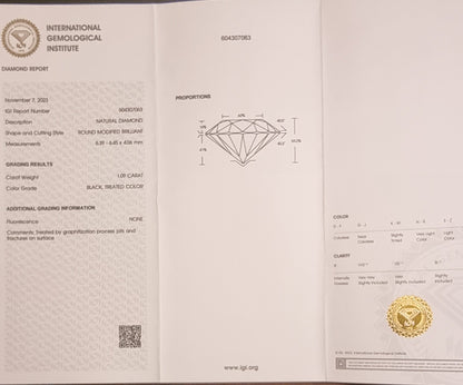 Naturlig svart diamant – 1,09 ct – IGI-sertifisert