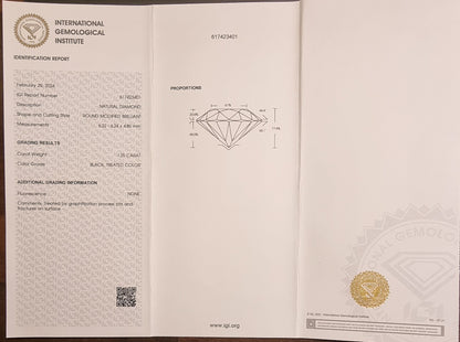 Naturlig svart diamant – 1,25 ct – IGI-sertifisert
