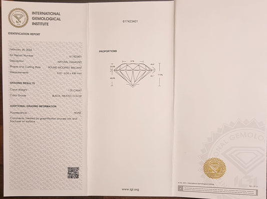 Naturlig svart diamant – 1,25 ct – IGI-sertifisert