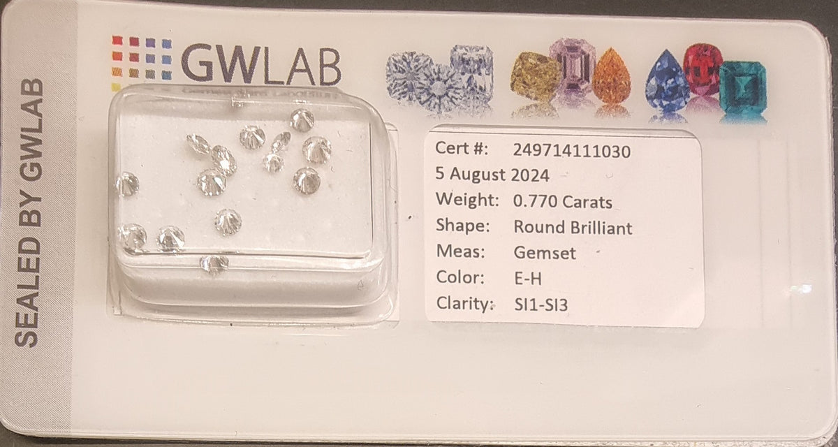 15 naturlige diamanter – 0,77 ct – E–H / SI1–SI3