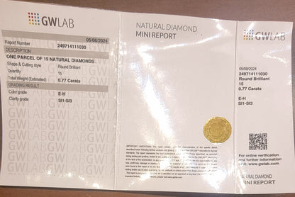 15 naturlige diamanter – 0,77 ct – E–H / SI1–SI3