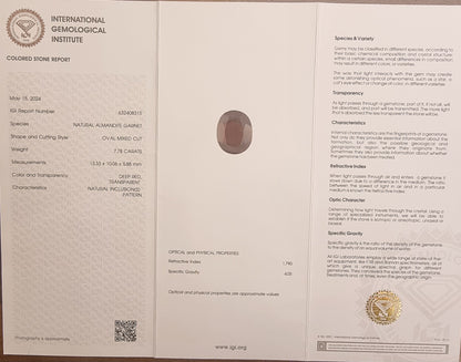 Naturlig almandingranat – 7,78 ct – IGI-sertifisert