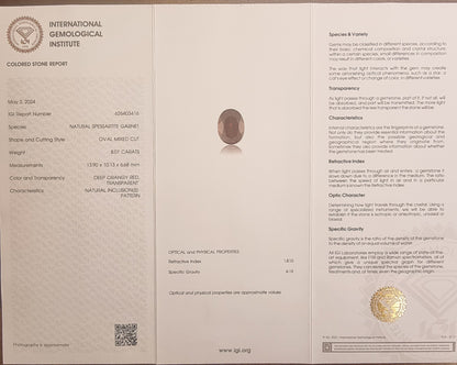 Naturlig spessartingranat – 8,07 ct – IGI-sertifisert