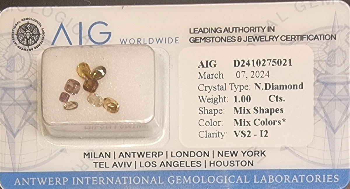 8 naturlige fargede diamanter – totalt 1,00 ct – AIG-rapport