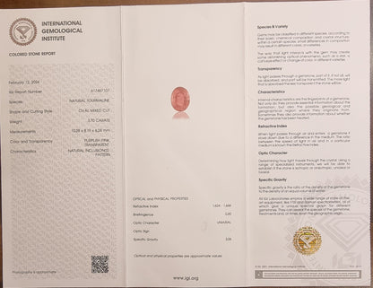 Naturlig purpurrosa turmalin – 3,70 ct – IGI-sertifisert