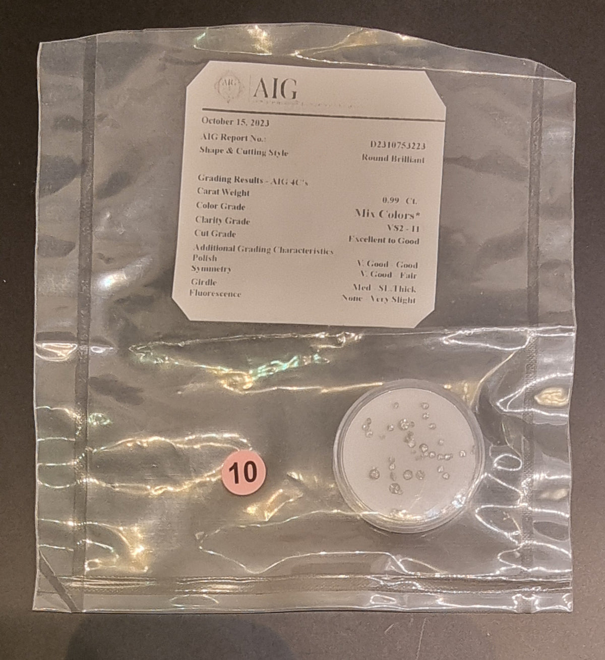 68 naturlige diamanter – 0,99 ct totalt – AIG-sertifisert og forseglet