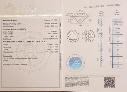 68 naturlige diamanter – 0,99 ct totalt – AIG-sertifisert og forseglet