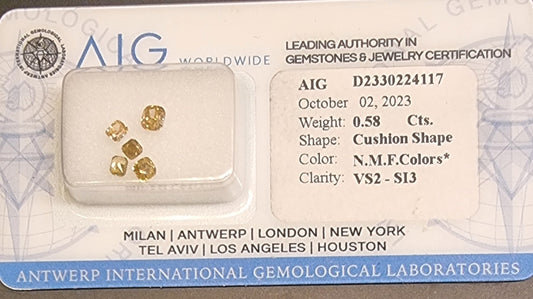 5 naturlige gule diamanter – 0,58 ct – Natural Fancy Colors – AIG