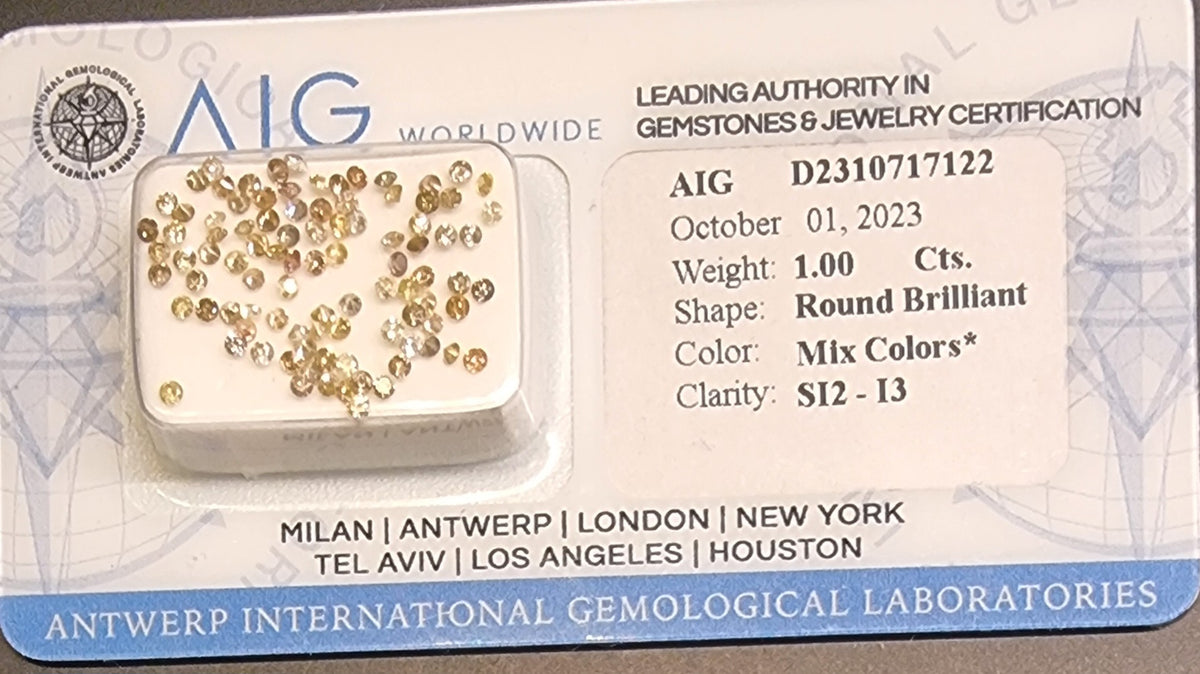 94 naturlige fargede diamanter – 1,00 ct totalt – AIG-rapport