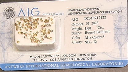 94 naturlige fargede diamanter – 1,00 ct totalt – AIG-rapport