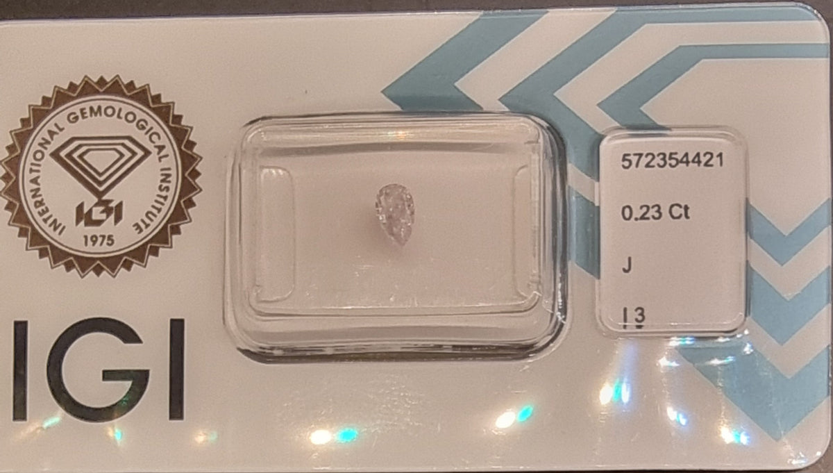 Naturlig diamant 0,23 ct – pæreslipt – J / I3 – Faint Pink – IGI