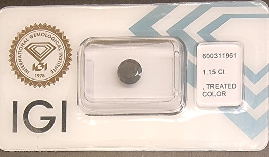 Naturlig svart diamant – 1,15 ct – fargebehandlet – IGI