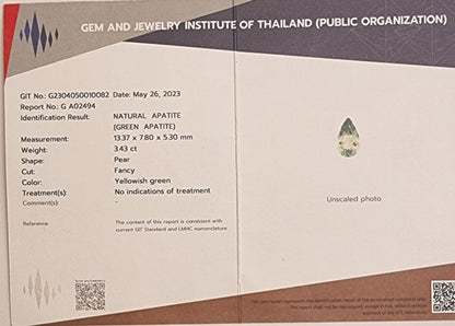 Naturlig grønn apatitt 3,43 ct – GIT-sertifisert