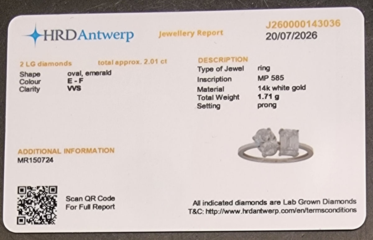 TOI ET MOI-RING MED 2,01 CT LABORATORIEDYRKEDE DIAMANTER – 14 KT HVITT GULL