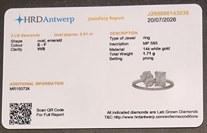 TOI ET MOI-RING MED 2,01 CT LABORATORIEDYRKEDE DIAMANTER – 14 KT HVITT GULL